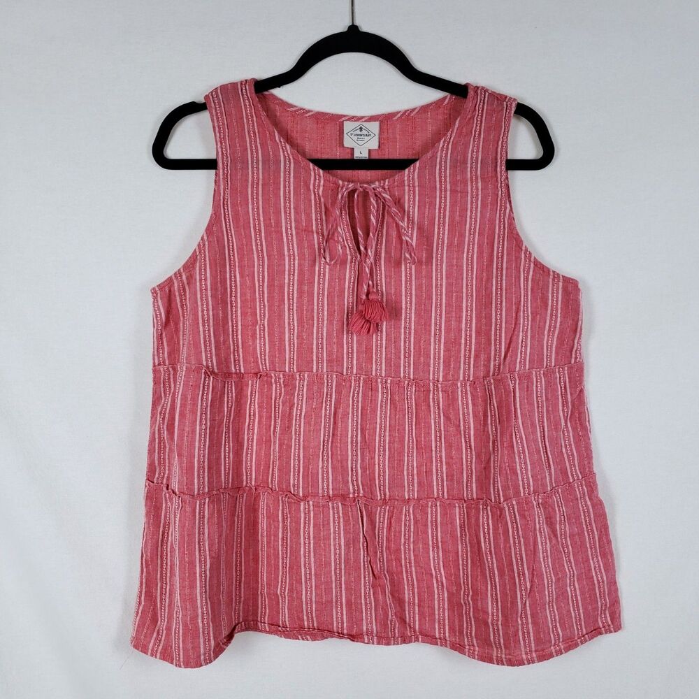 St. John's Bay Nantucket Red Coastal Euro Summer Tank Top Womens L Cotton Resort